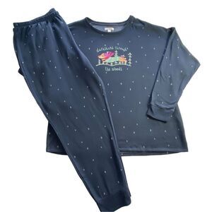 LC Lauren Conrad 3X Navy Dachshund Trees Cozy Long Sleeve Pajama Top & Pajama Pa
